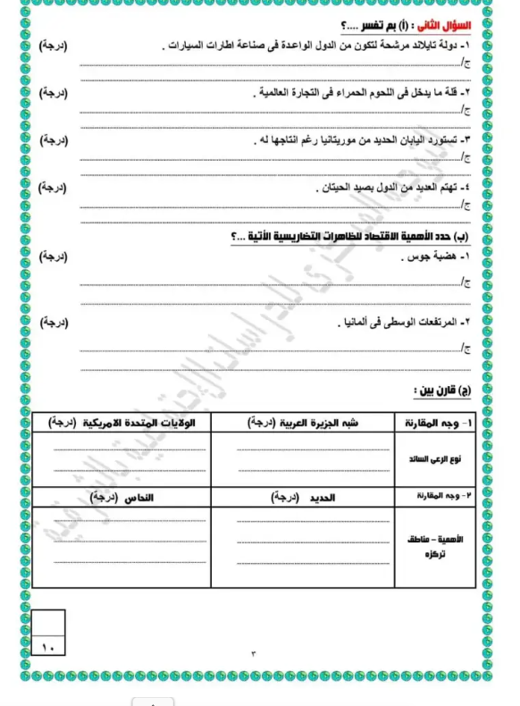 نماذج امتحانات دراسات الصف الثالث الإعدادي الترم ا